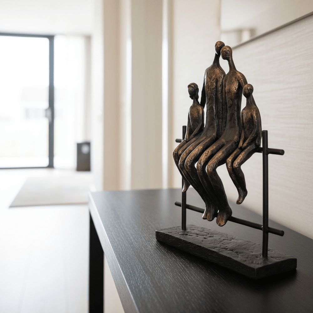 Antique Brass Family of Four Sitting Sculpture Accessories