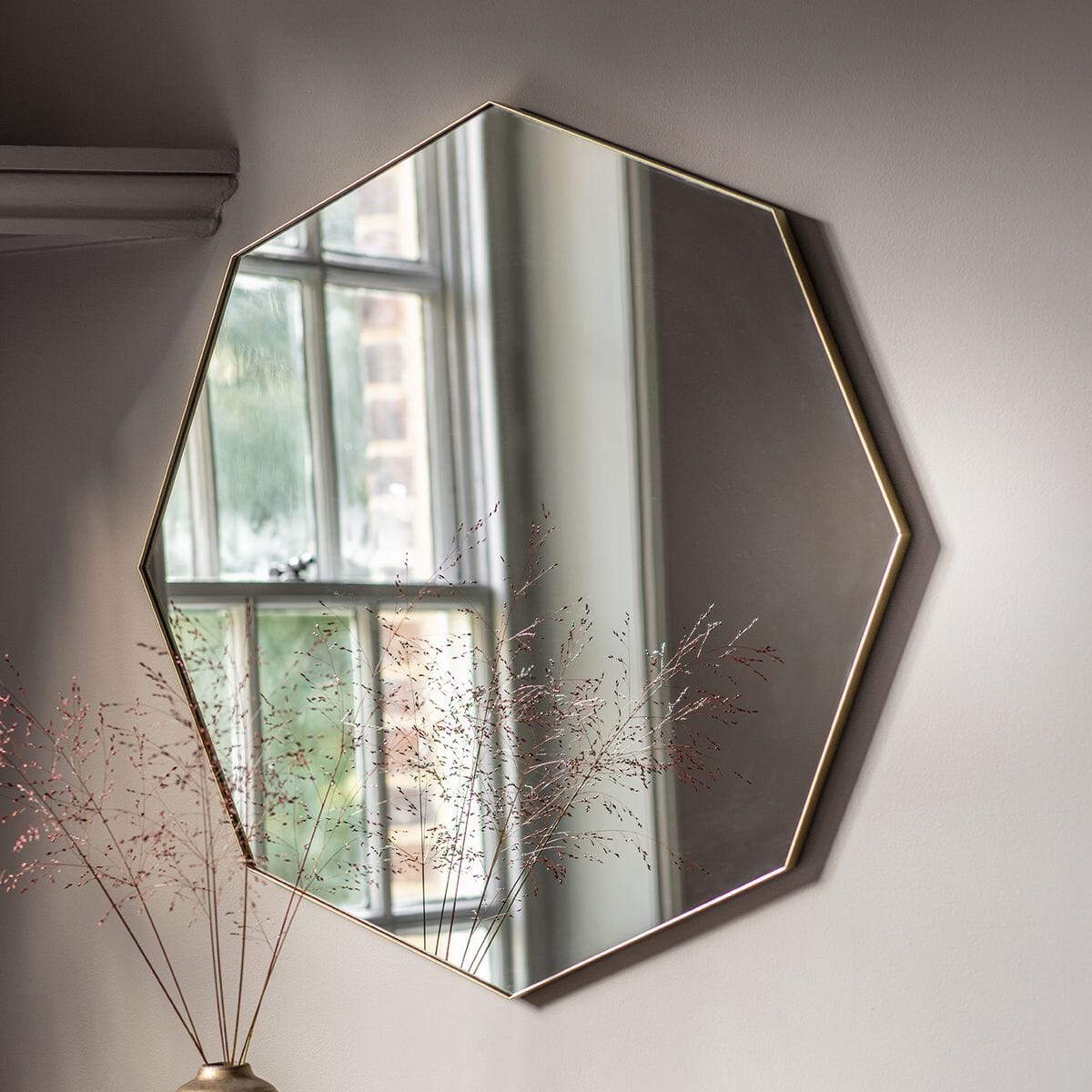 Antonia Octagonal Champagne Gold Framed Wall Mirror Accessories