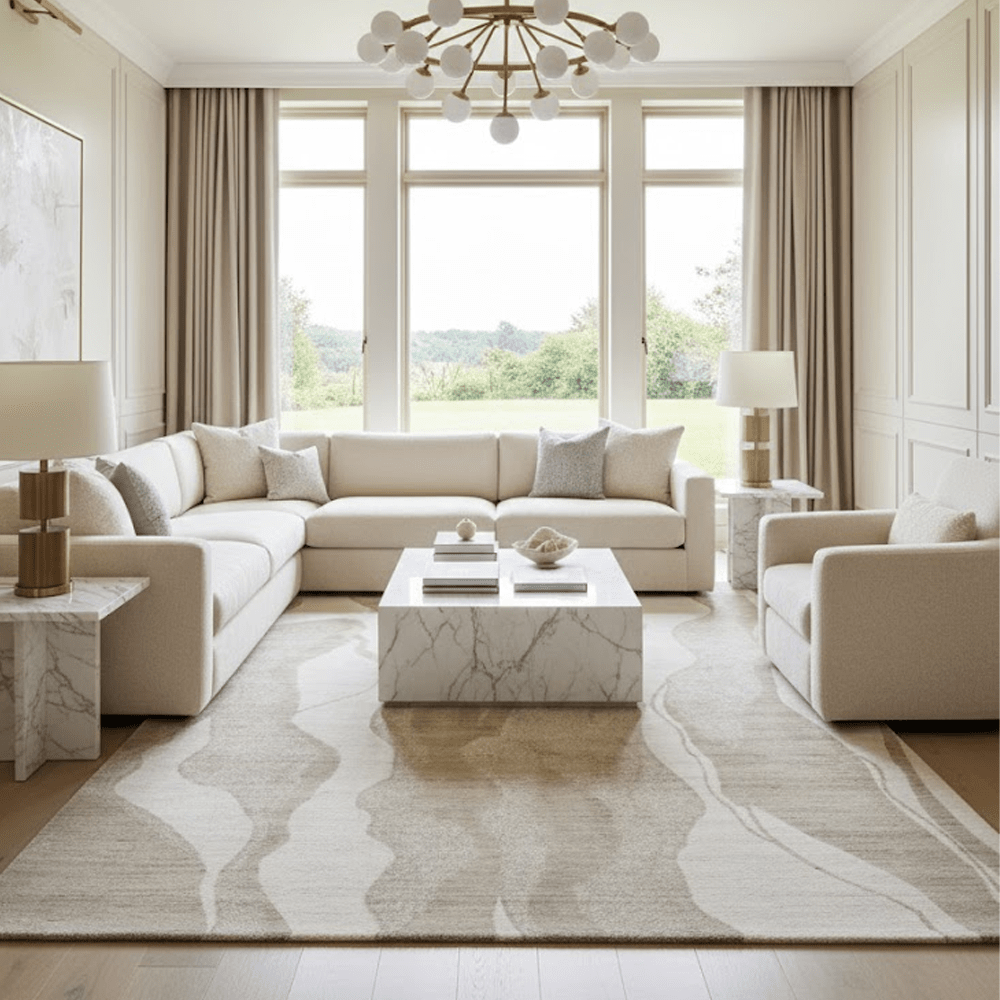 Anya Beige Abstract Wave Rug