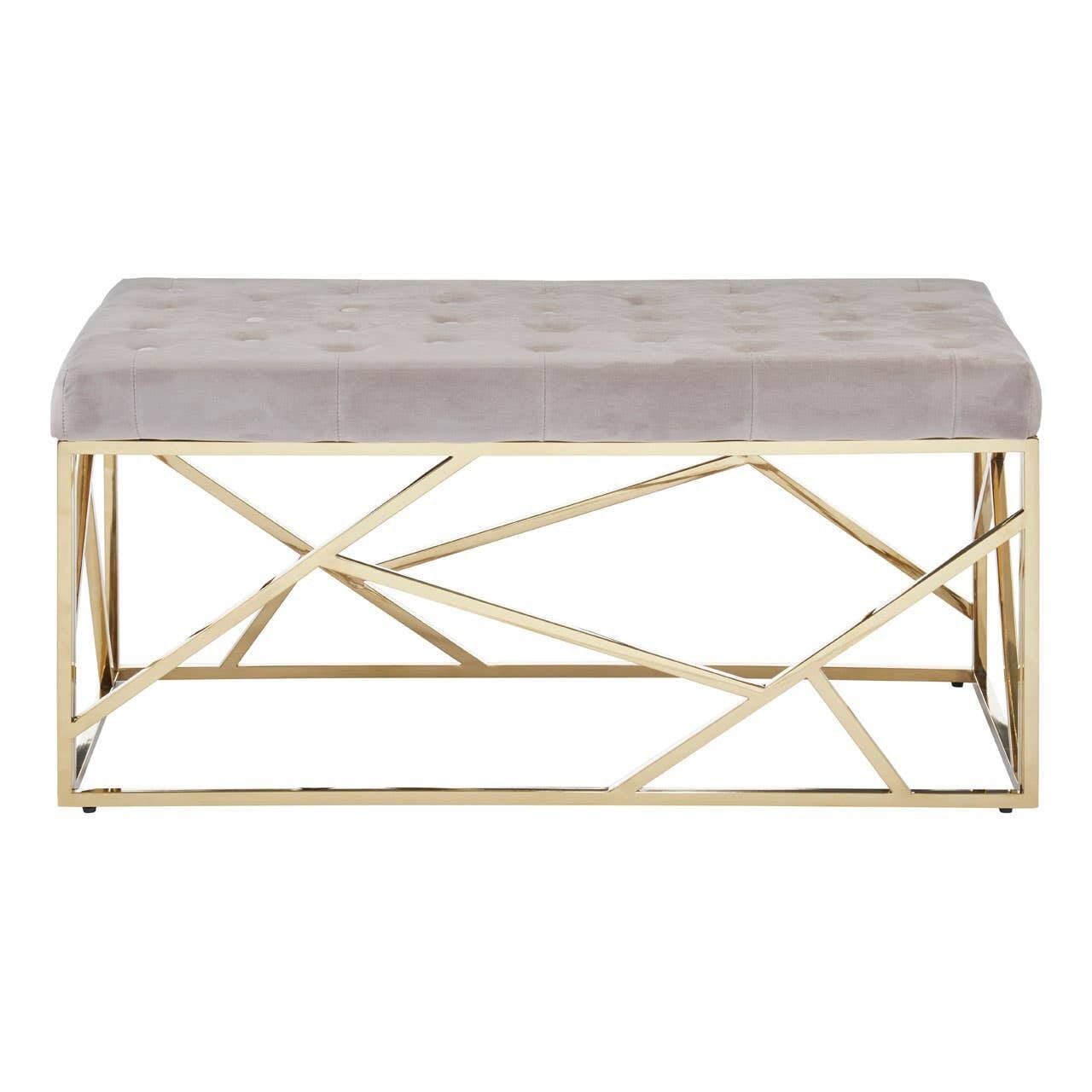 Ardel Mink Velvet Buttoned Bench with Geometric Gold Leg Detail Furniture