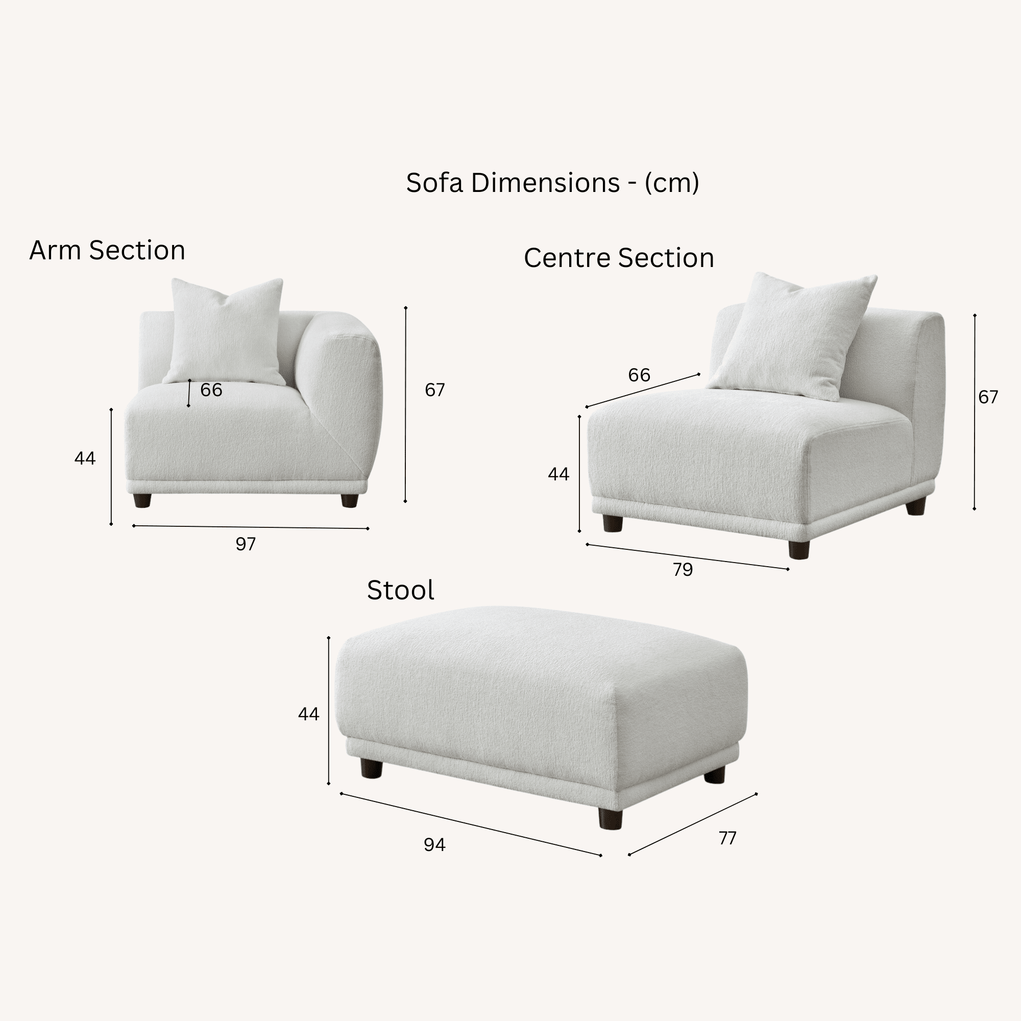 Arlo Polar Boucle Modular Sofa Range Sofa