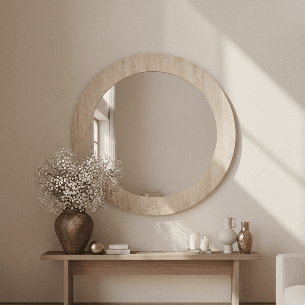 Arnot Travertine Effect Round Mirror Accessories