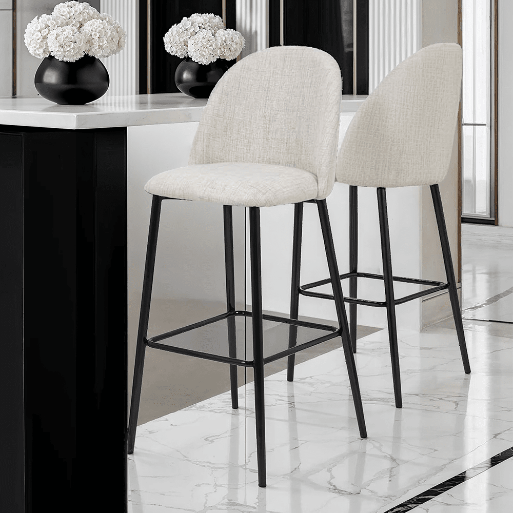 Arte Cream Linen & Black Metal Bar Stool Furniture