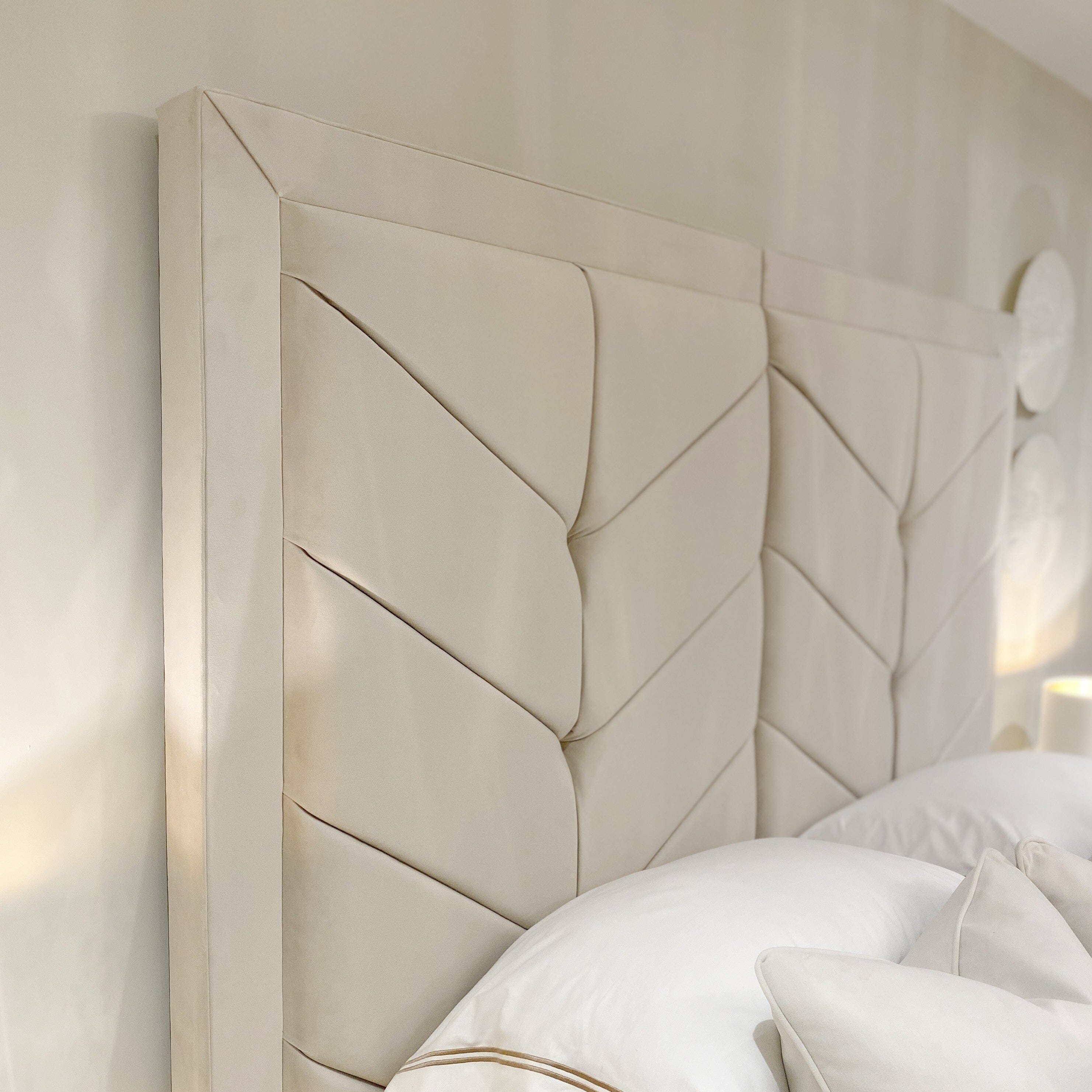 Ashton Vanilla Velvet Premium Chevron Ottoman Storage Bed Beds and Headboards