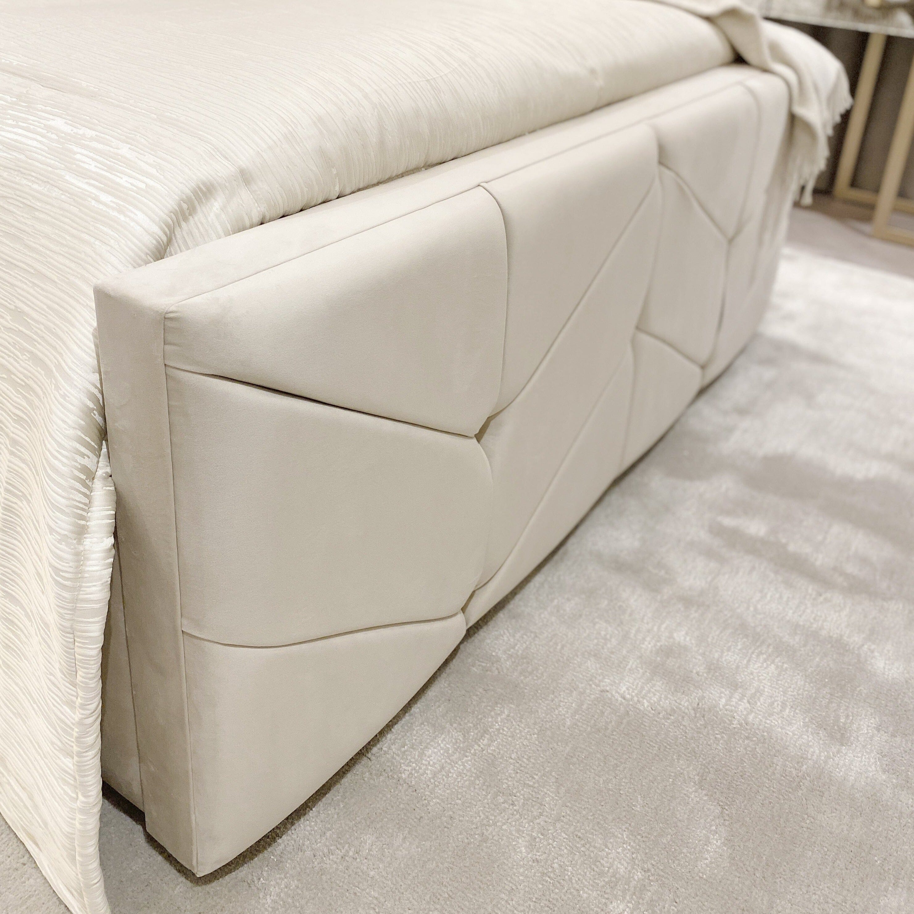 Ashton Vanilla Velvet Premium Chevron Ottoman Storage Bed Beds and Headboards