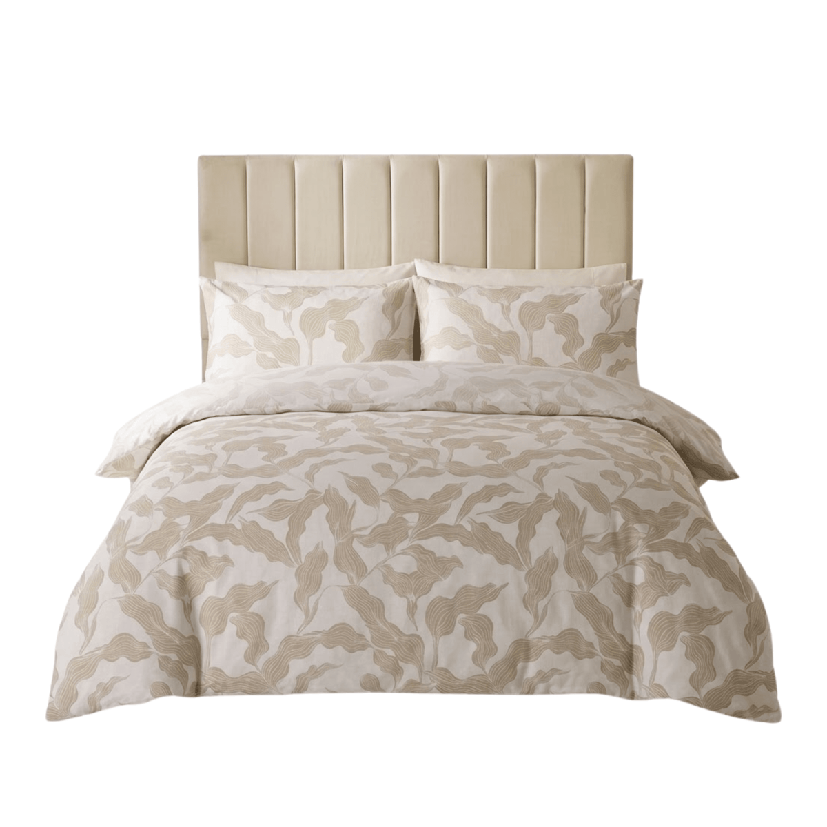 Aspen White & Beige Leaf Print Duvet Set Textiles