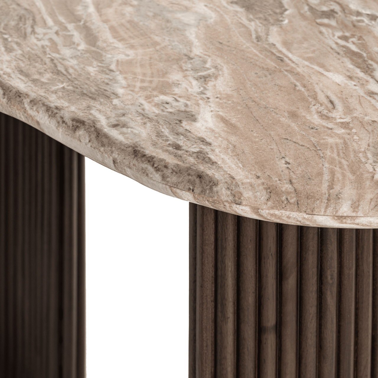 Astalina Brown Ribbed Wooden Pebble Shaped Desk with Marble Top Furniture