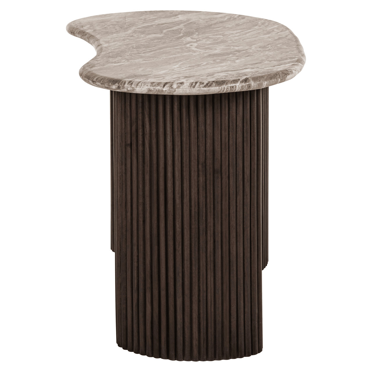 Astalina Brown Ribbed Wooden Pebble Shaped Desk with Marble Top Furniture