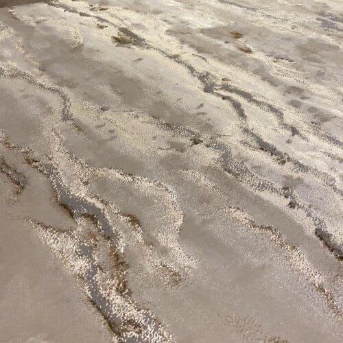 Astoria Cream & Metallic Gold Marble Velvet Rug With Grey Tones - 240 x 340cm Textiles