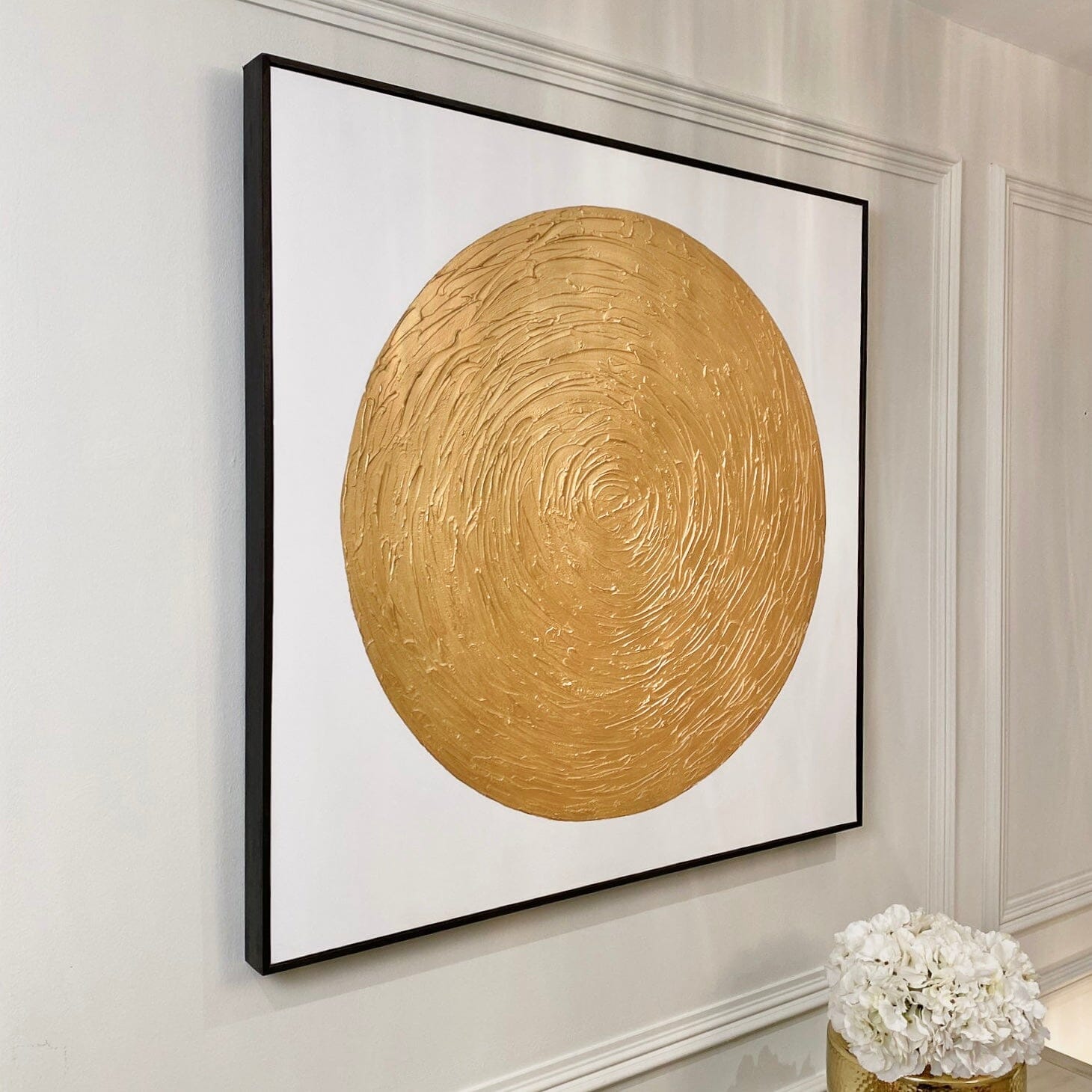 Astratto Gold Textured Circle Canvas Wall Art with Black Frame Accessories