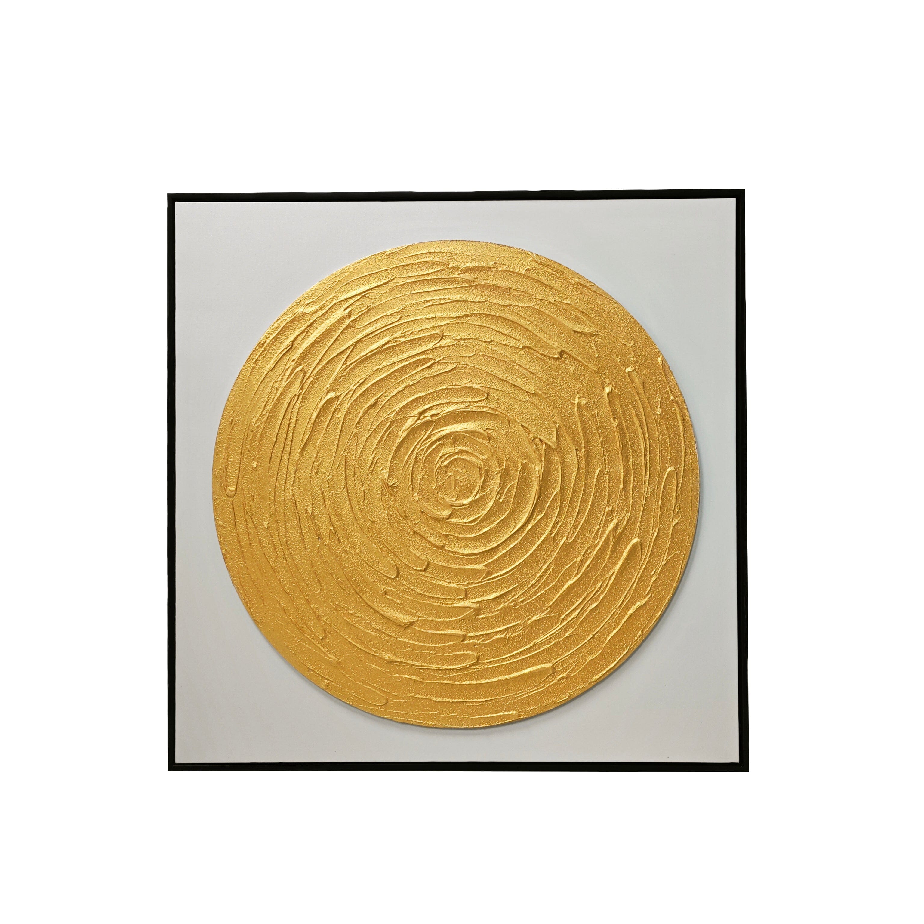 Astratto Gold Textured Circle Canvas Wall Art with Black Frame Accessories