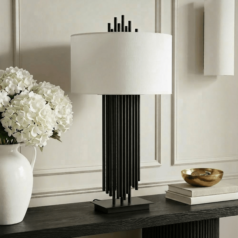 Atelier Tall Black Table Lamp with White Shade Lighting