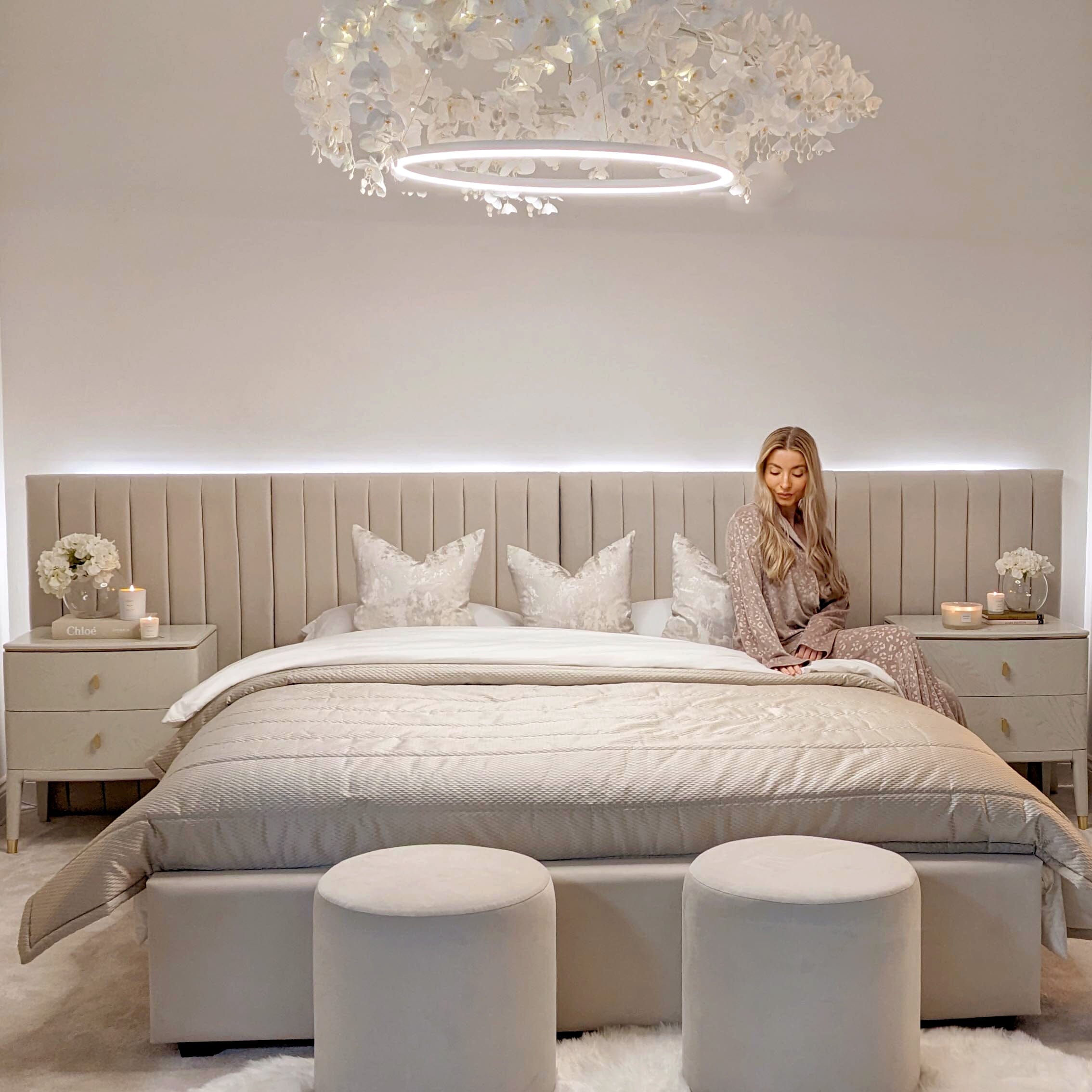 Atlantis Wide Floor Standing Headboard with Bed Base MTO Beds and Headboards