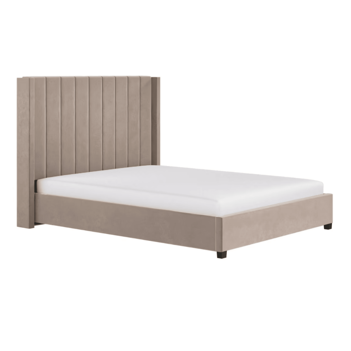 Ava Beige Velvet Ottoman Bed with Winged Headboard Beds and Headboards