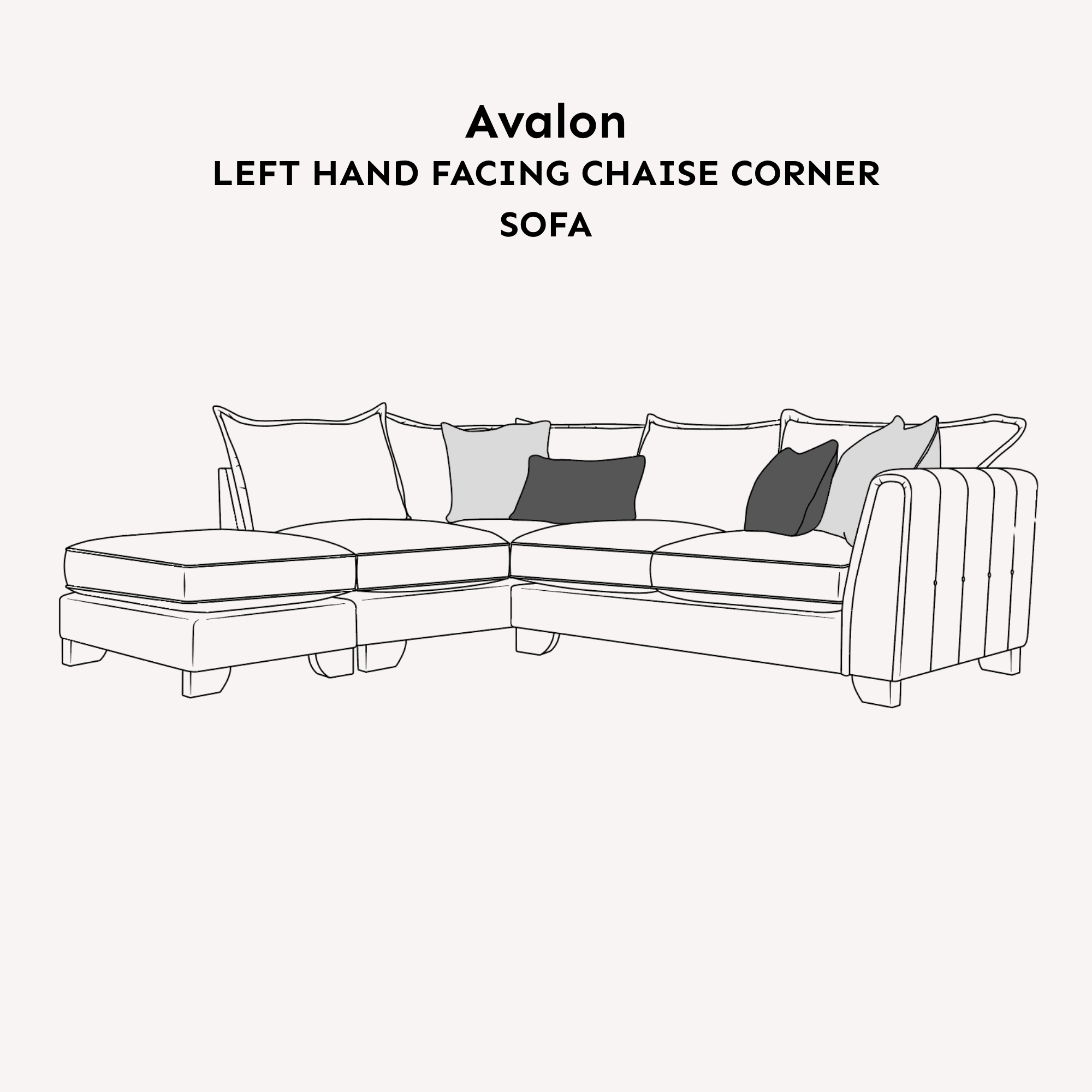 Avalon Neutral Velvet Sofa Range with Monochrome Accents Left Hand Facing Chaise End