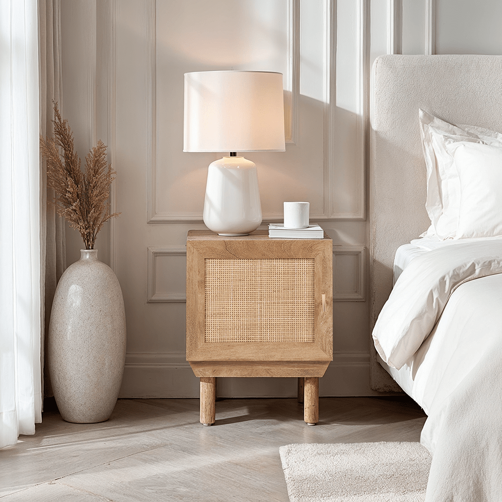 Averso Natural Rattan 1 Door Bedside Table Furniture