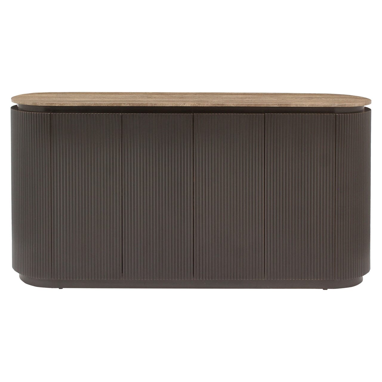 Aya Brown Ribbed Sideboard with Travertine Top Furniture