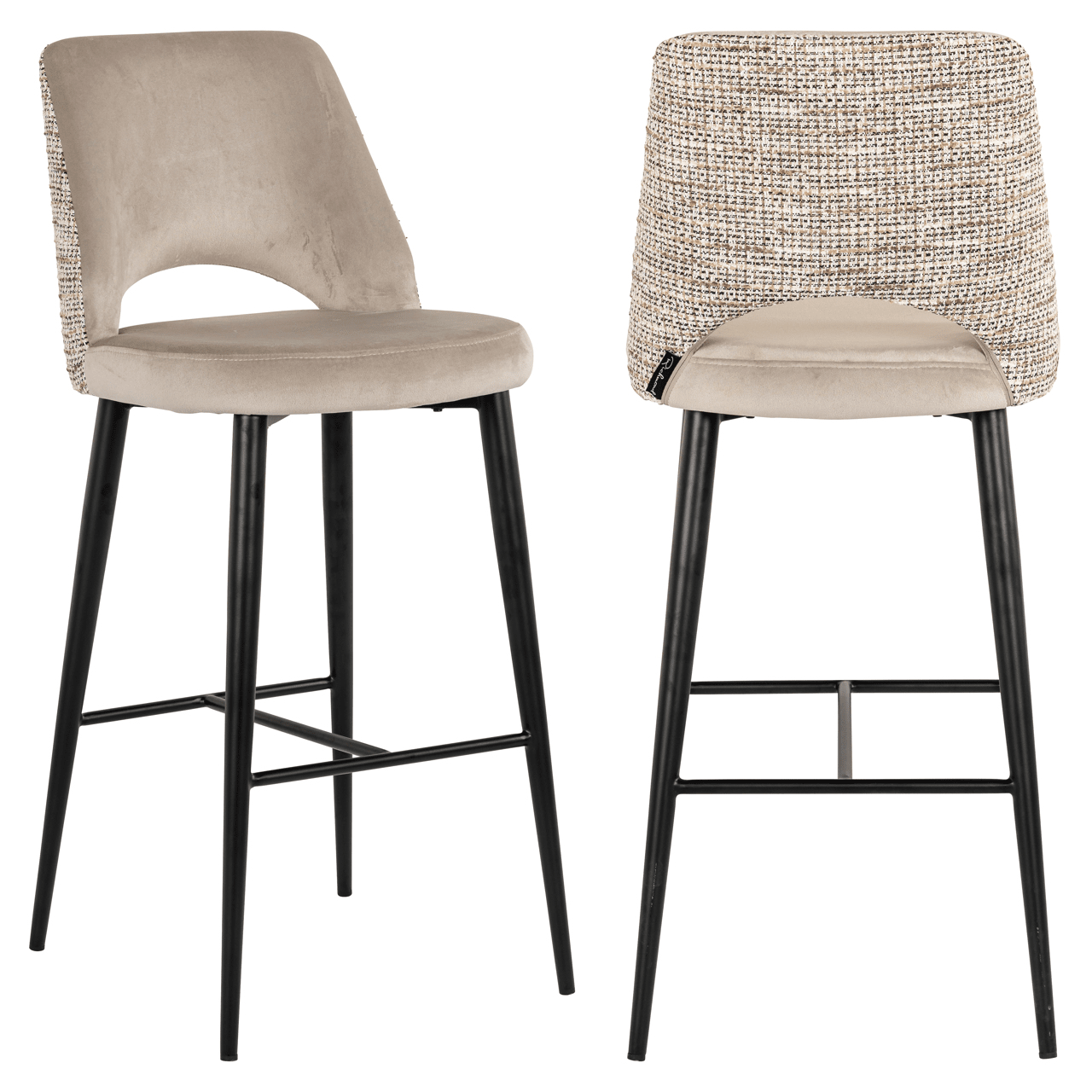 Azura Taupe Velvet & Tweed Bar Stool with Black Legs Furniture