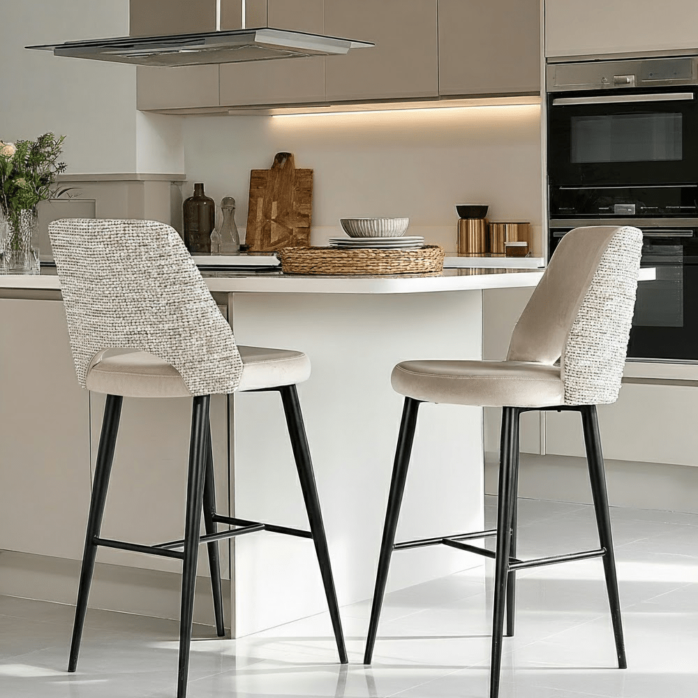 Azura Taupe Velvet & Tweed Bar Stool with Black Legs Furniture