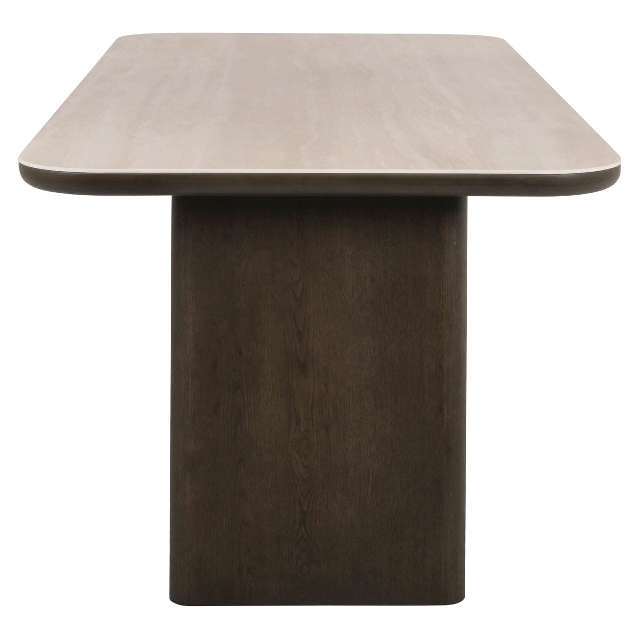 Balerno Large Deep Brown Wooden Dining Table with Travertine Top Furniture