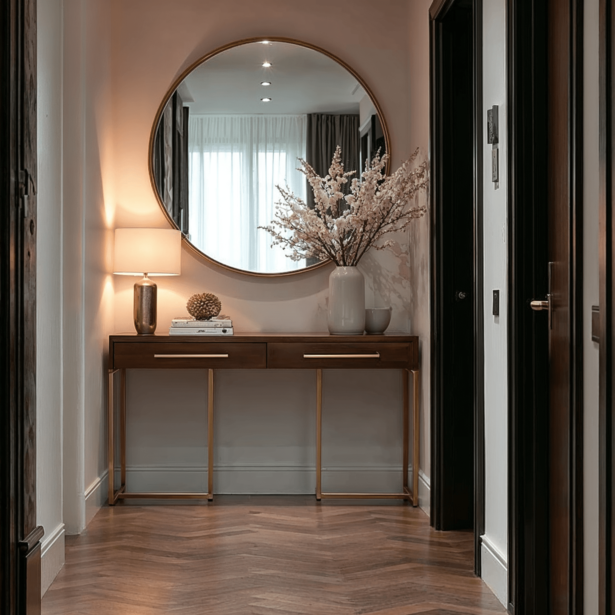 Bancha Dark Wood Console Table with Herringbone Detail Furniture
