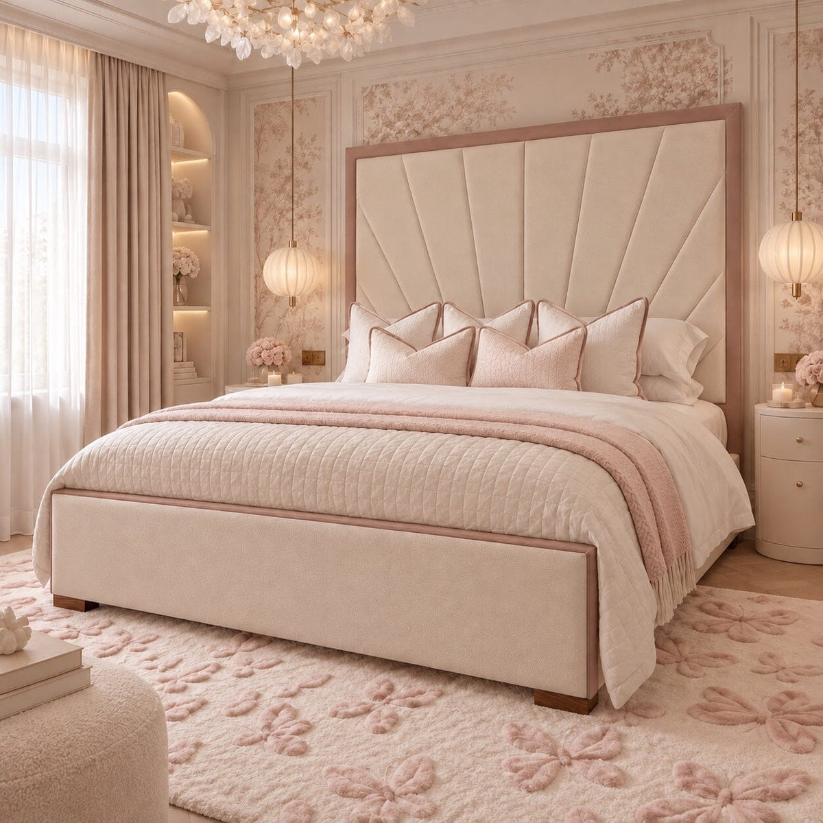 Barcelona Cream & Pink Sunburst Bed Beds and Headboards