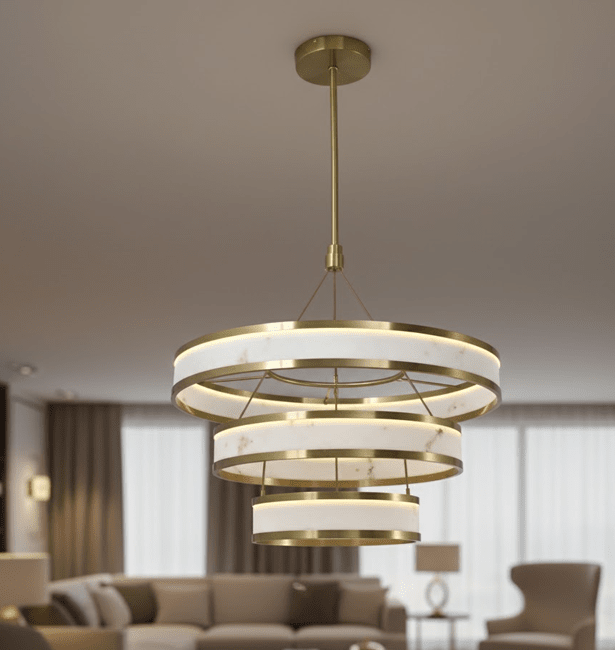 Beck Gold & Marble Round Statement LED Ceiling Light Lighting