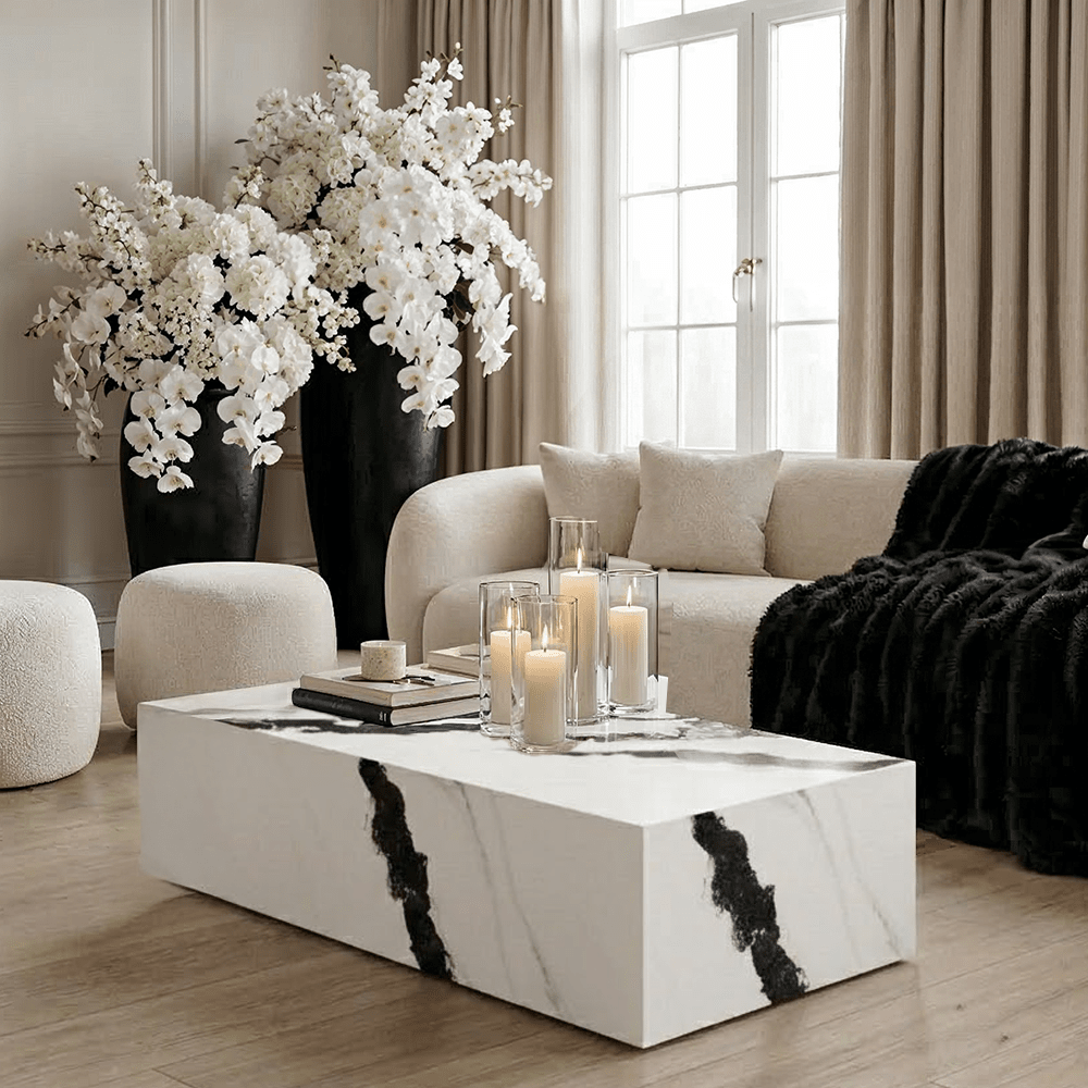 Beckham Black & White Marble Rectangular Coffee Table Furniture