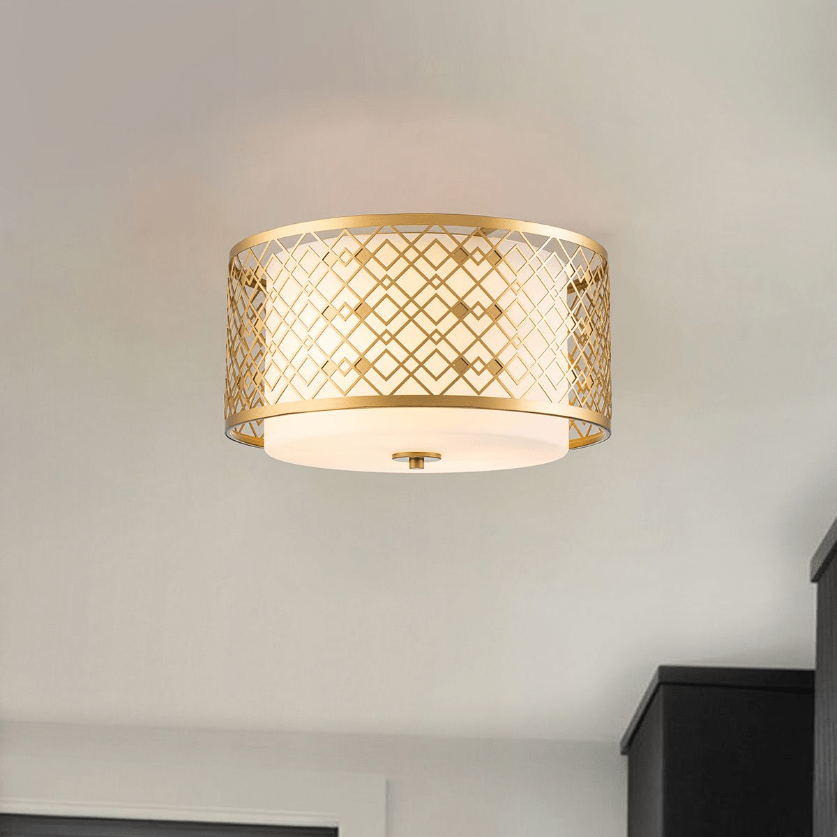 Belgrave Gold Diamond Pattern Flush Ceiling Light Lighting