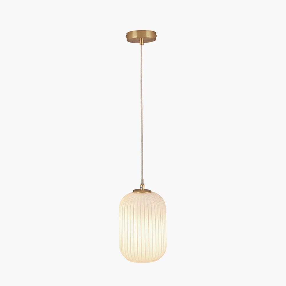 Bellamy White Glass & Gold Ribbed Glass Pendant Ceiling Light Lighting
