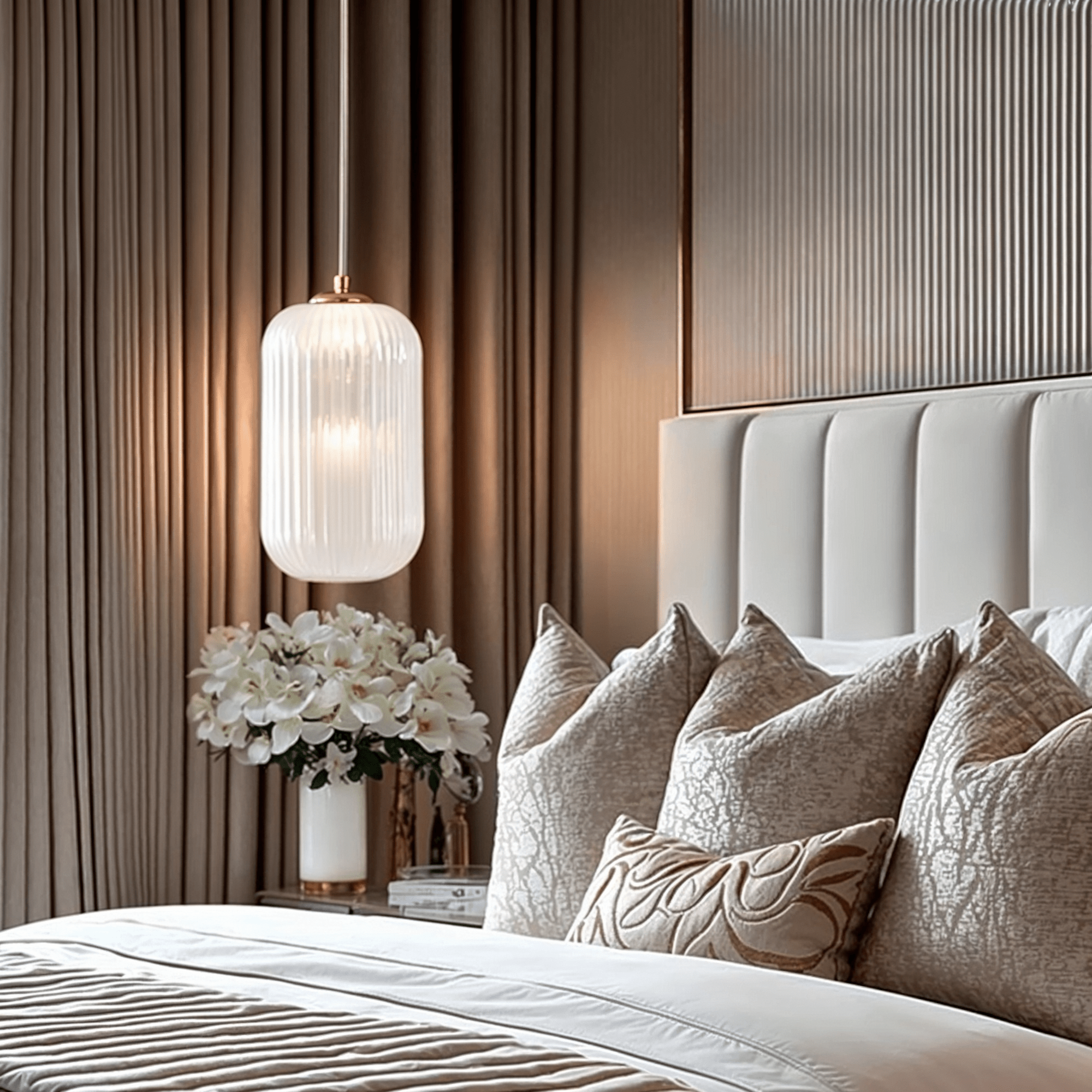 Bellamy White Glass & Gold Ribbed Glass Pendant Ceiling Light Lighting
