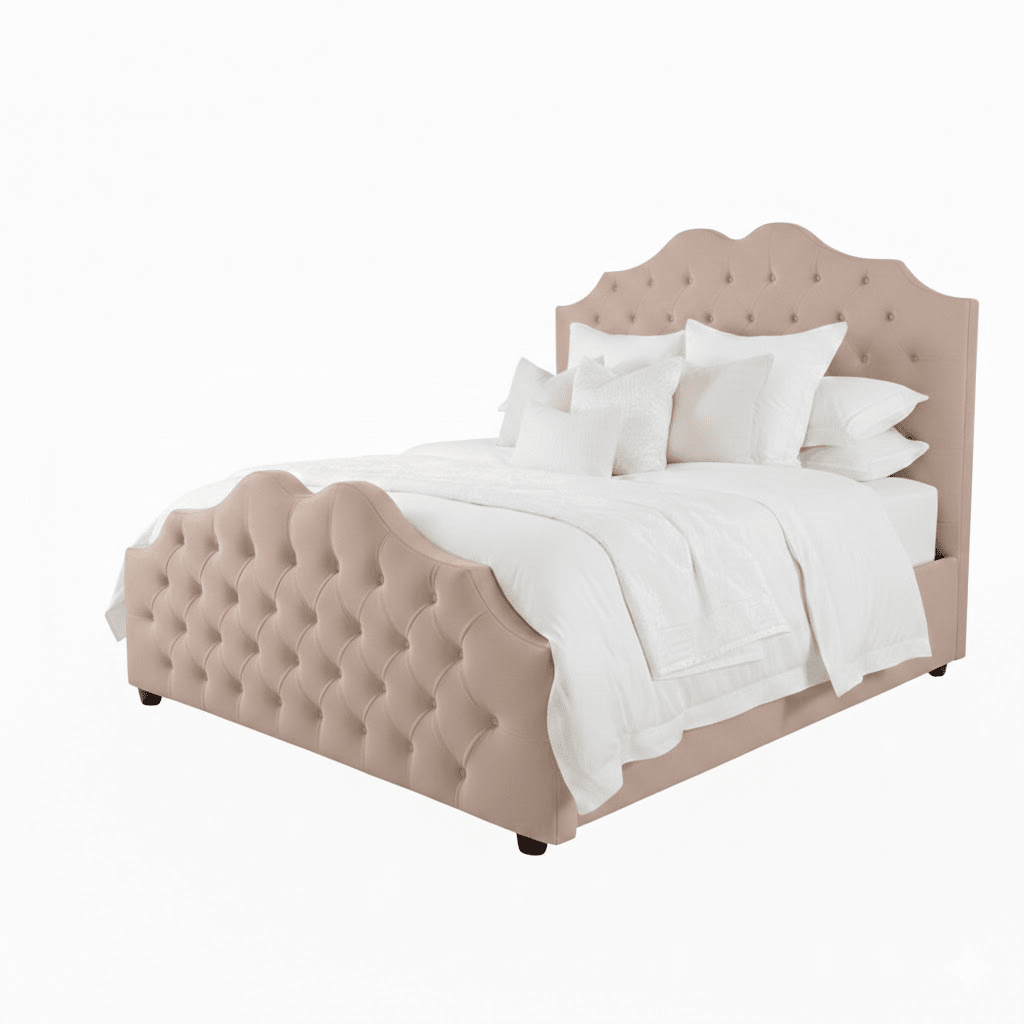 Belvoir Pink Velvet Luxury Curved Velvet Bed Beds and Headboards