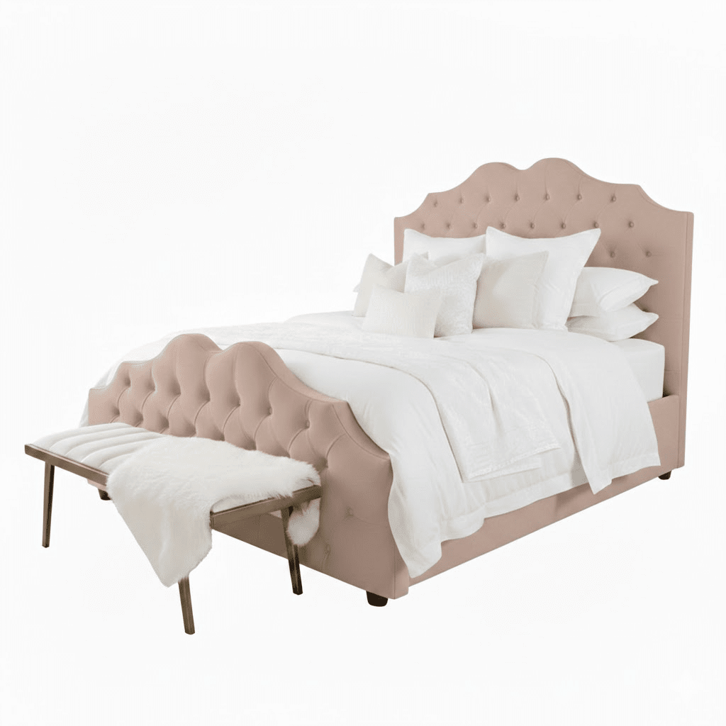 Belvoir Pink Velvet Luxury Curved Velvet Bed Beds and Headboards