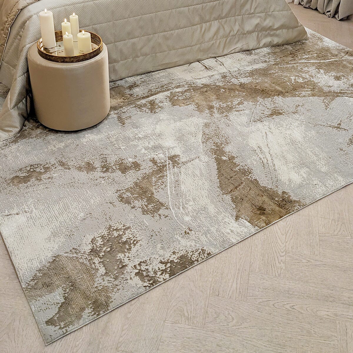 Biscotti Luxury Abstract Cream & Mink Metallic Rug Textiles