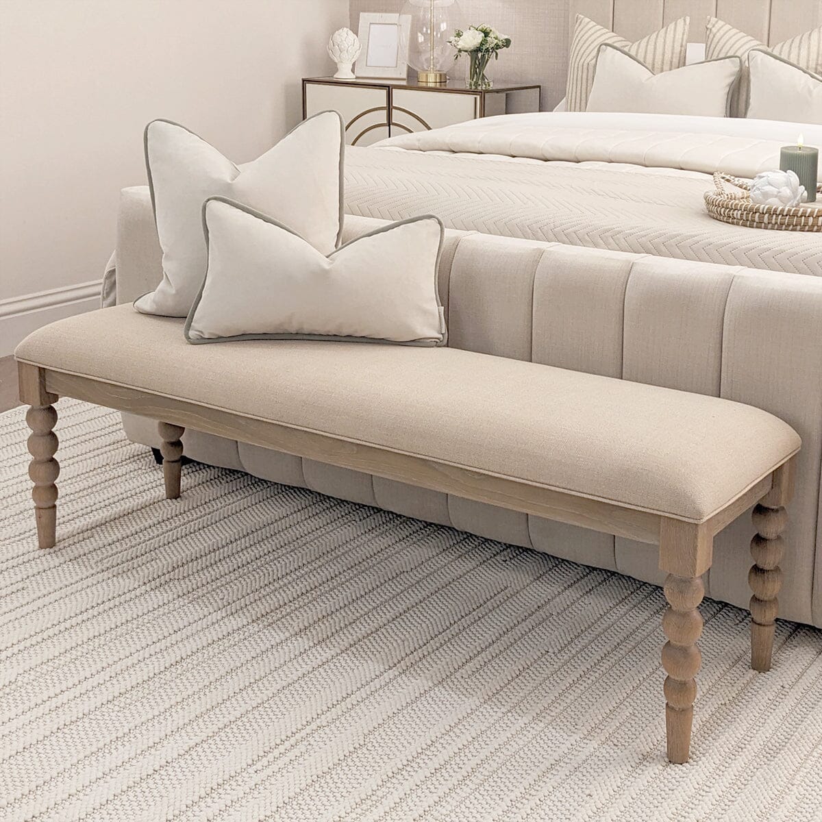 Blenheim Linen Fabric Top Bench with Oak Legs Furniture