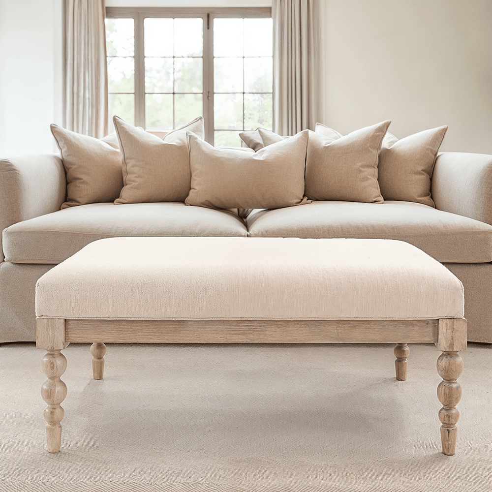 Blenheim Linen Fabric Top Square Coffee Table with Oak Legs Furniture