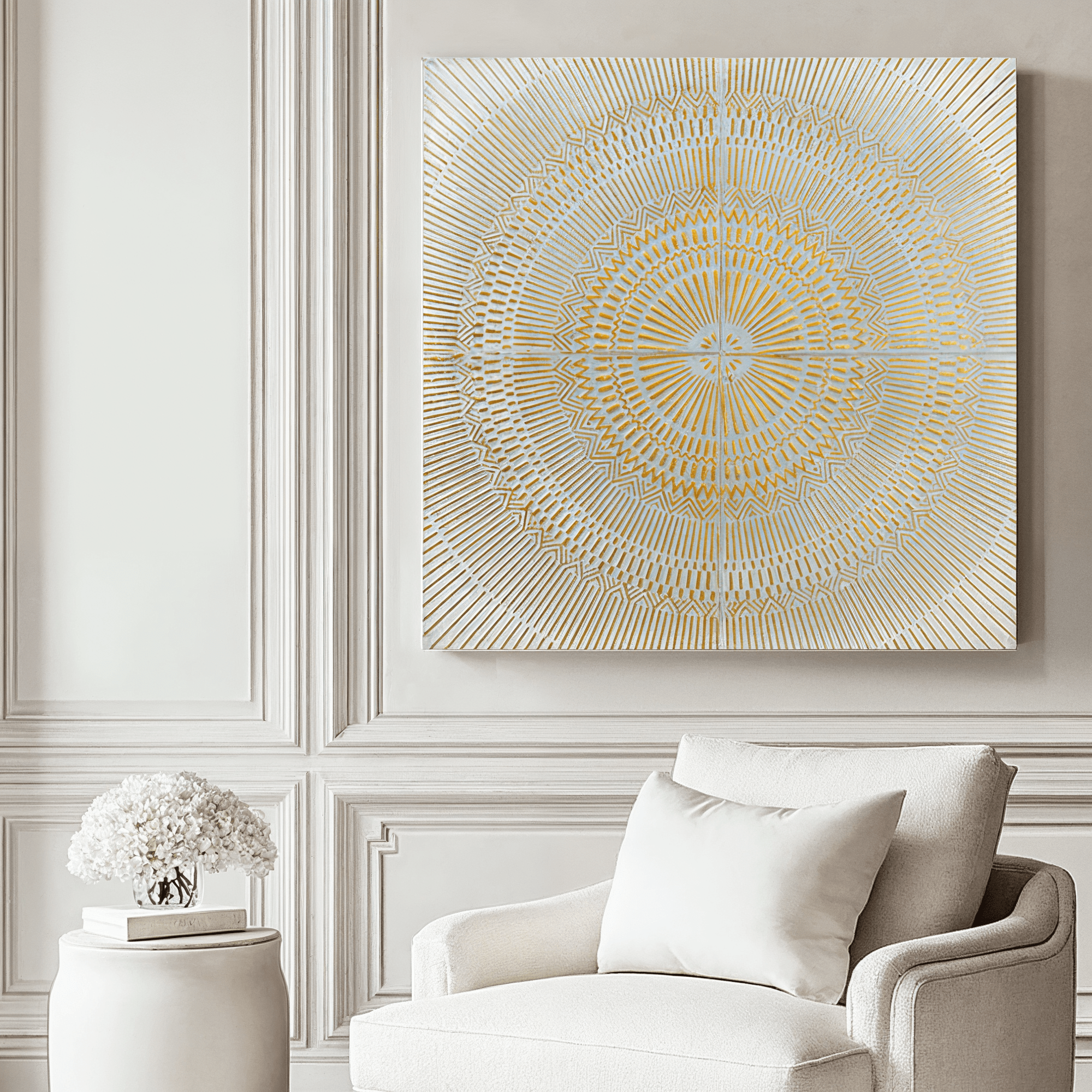 Bliss White & Gold Large Textured Metal Wall Art Accessories