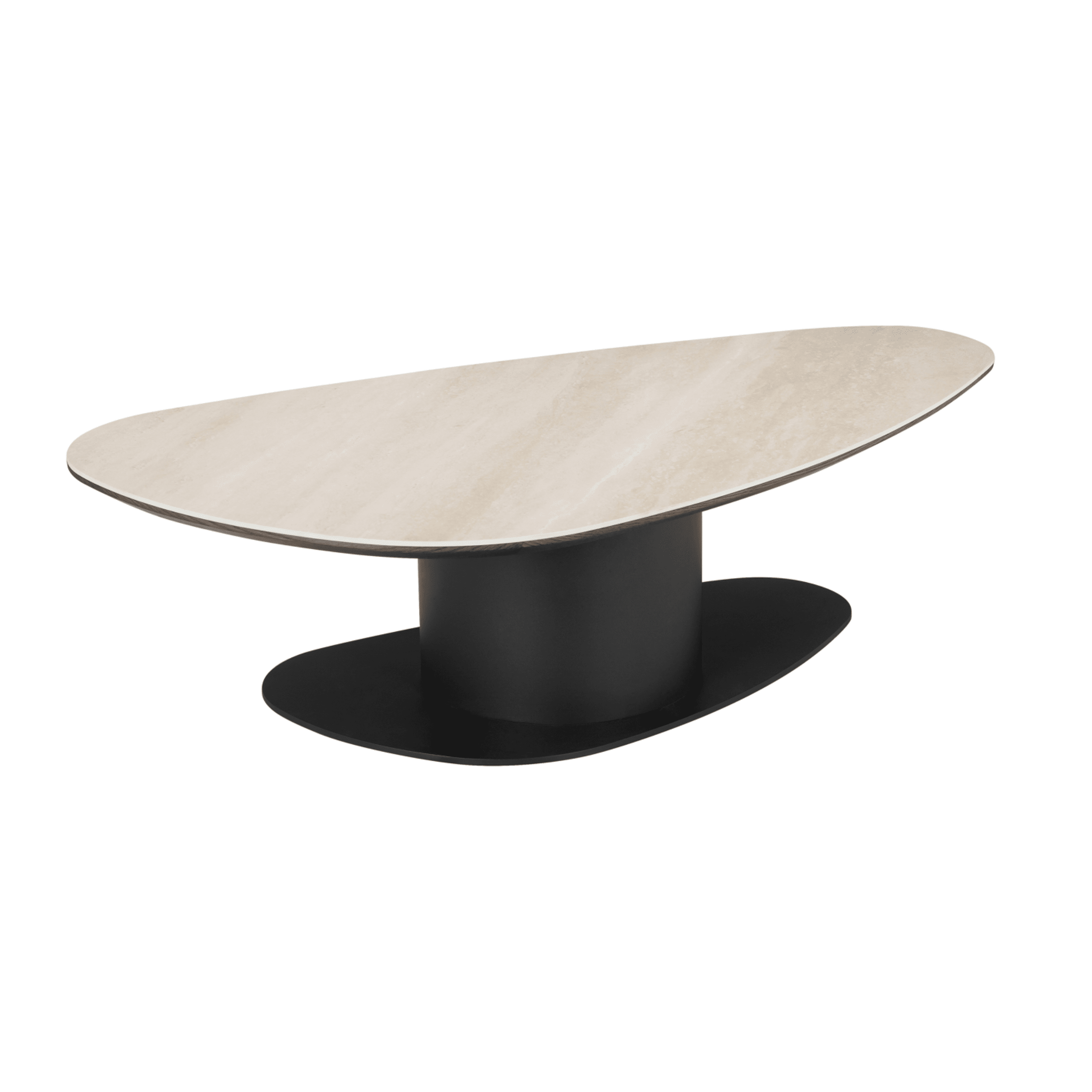 Bordeaux Black Oval Coffee Table with Travertine Top Furniture