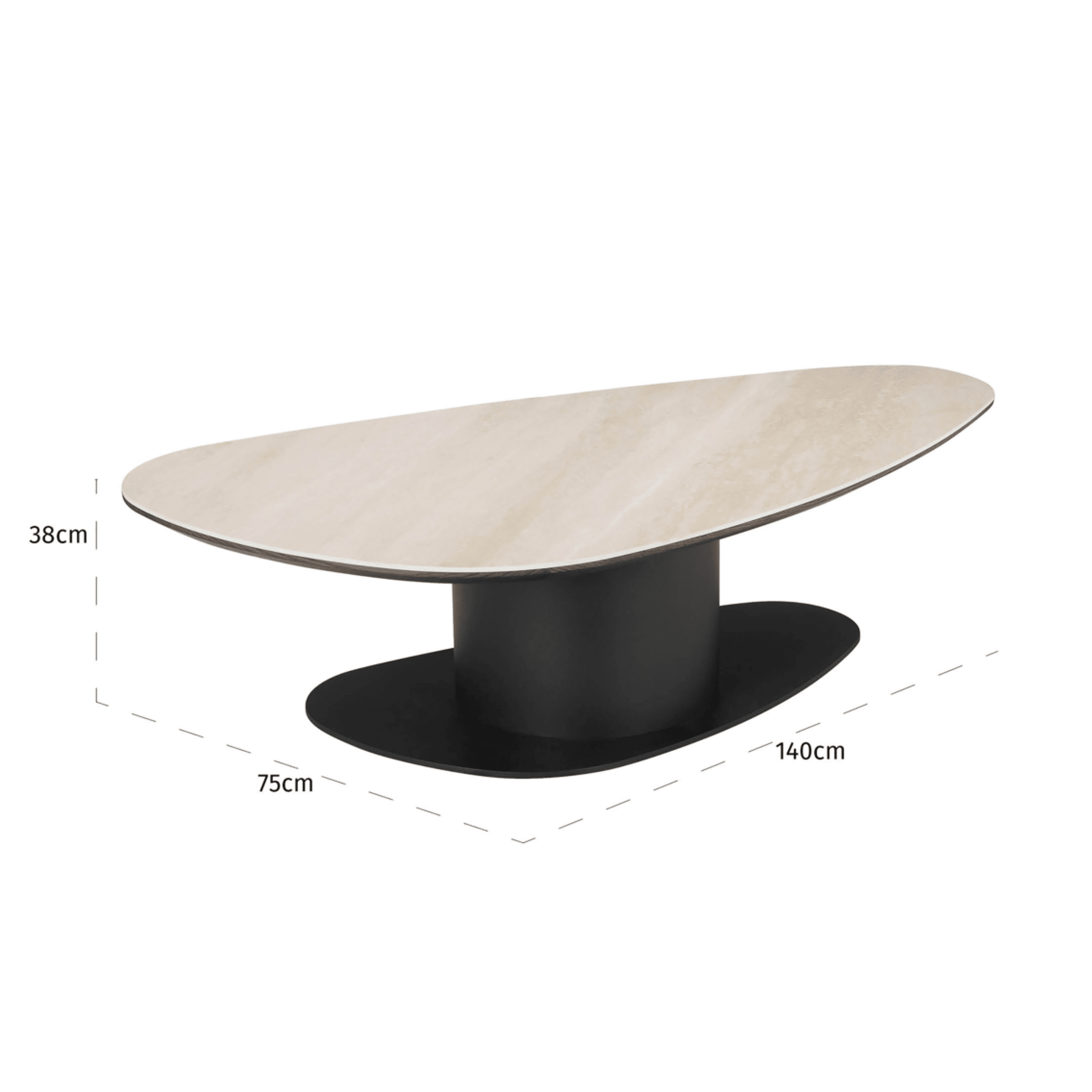 Bordeaux Black Oval Coffee Table with Travertine Top Furniture