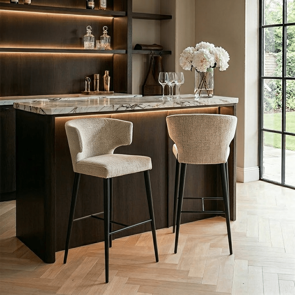 Bourton Beige Chenille Bar Stool with Black Legs Furniture