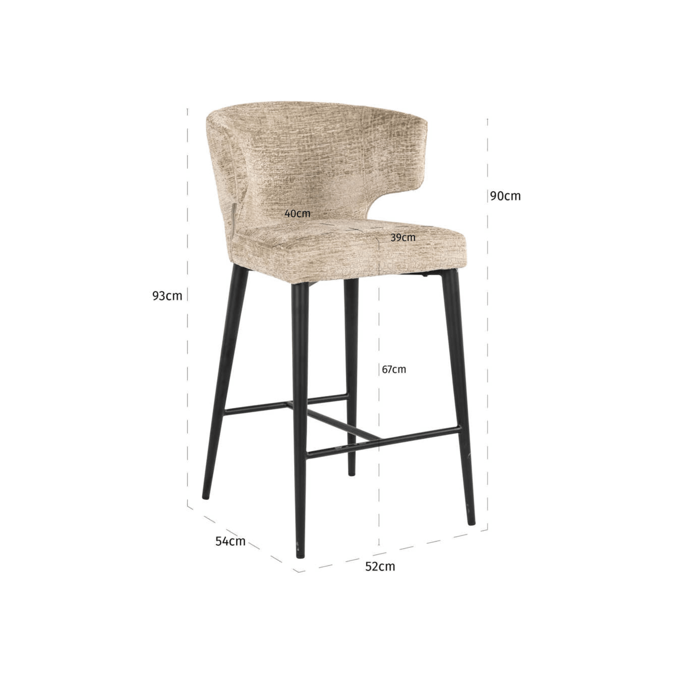 Bourton Beige Chenille Low Bar Stool with Black Legs Furniture