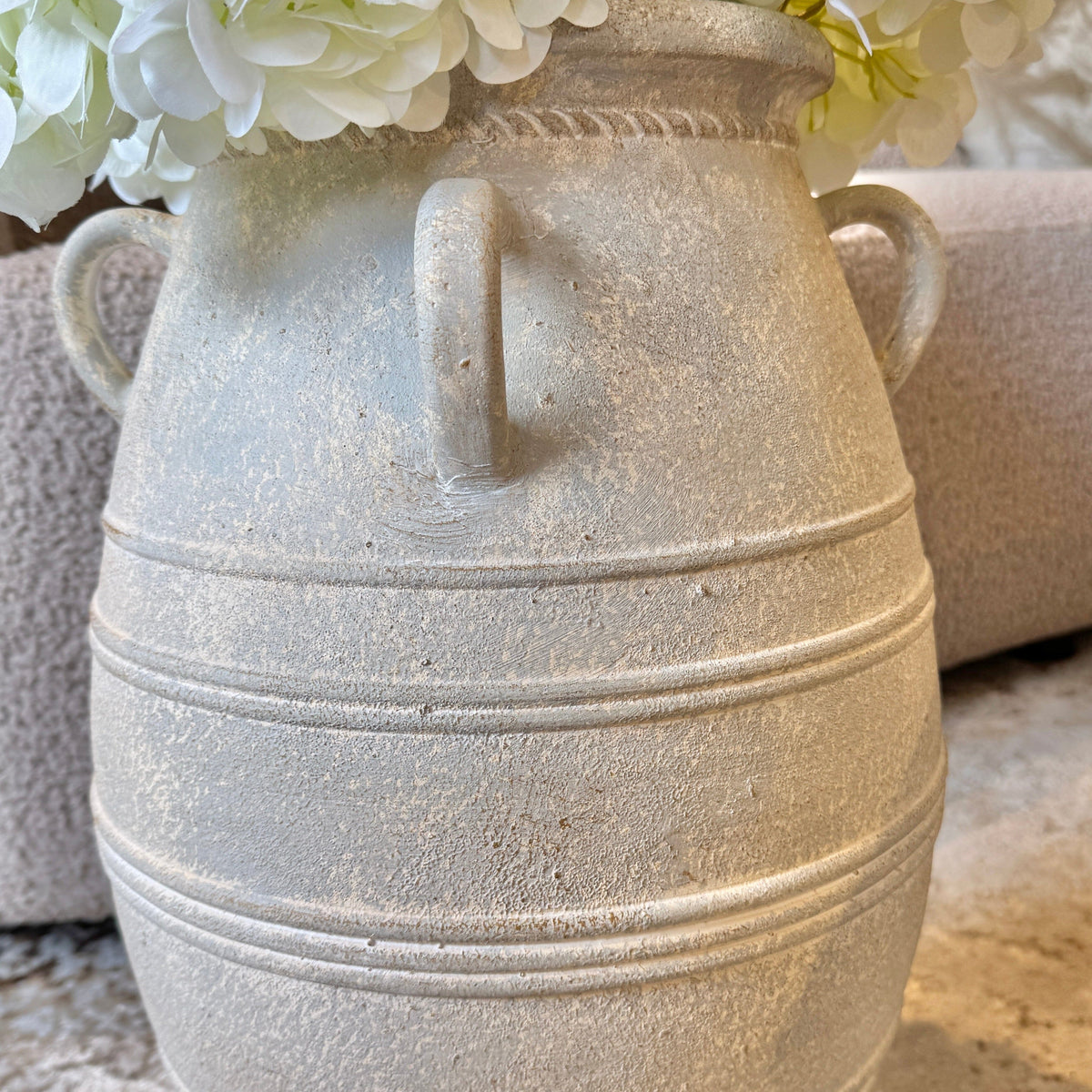 Brianna Large Grey Wash Decorative Vase with Handles Accessories
