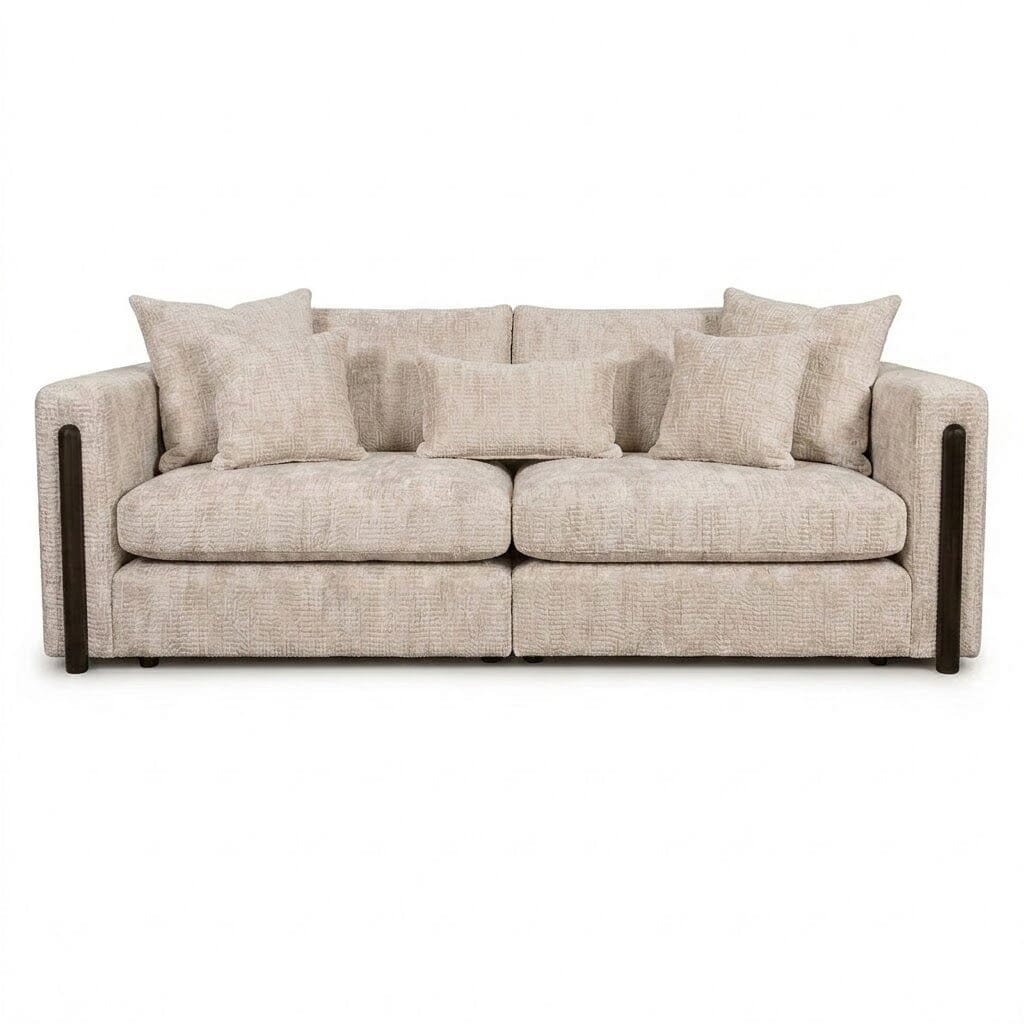 Brooklyn Ivory Textured Chenille Sofa Range with Walnut Leg Detail Sofa 4 Seater