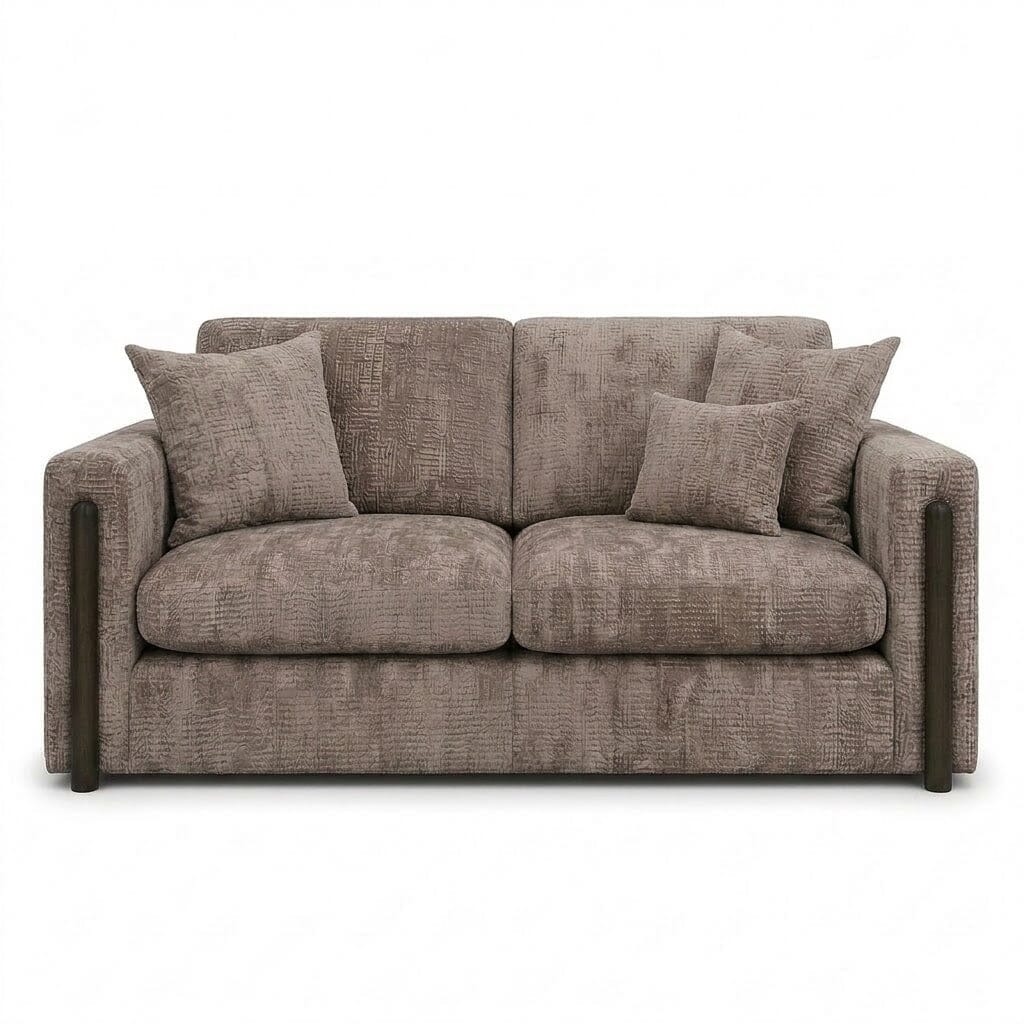 Brooklyn Mink Textured Chenille Sofa Range with Walnut Leg Detail Sofa 2 Seater