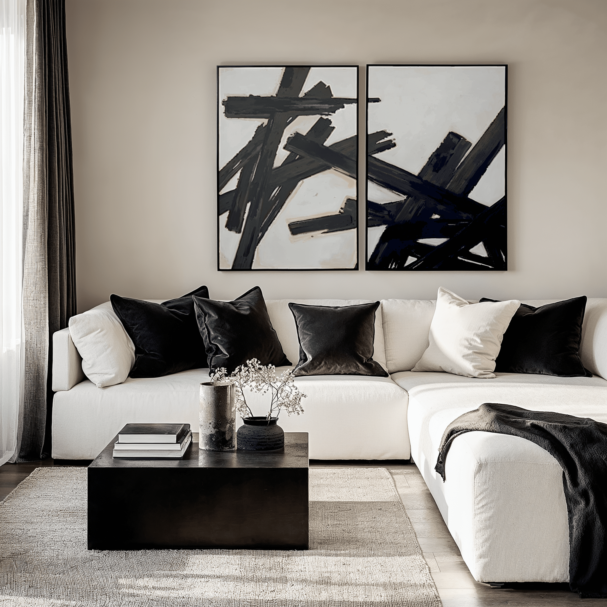 Brushstroke Monochrome Framed Canvas Wall Art - Set of 2 Accessories
