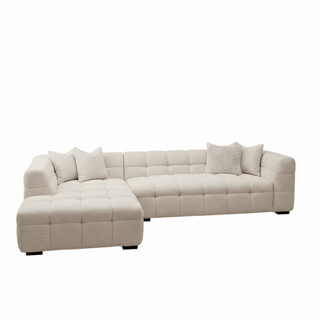 Bubble Tufted Oatmeal Boucle Corner Sofa - Left Hand Facing Sofa
