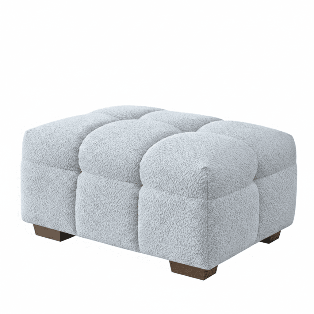Bubble Tufted Pearl Grey Boucle Footstool Sofa