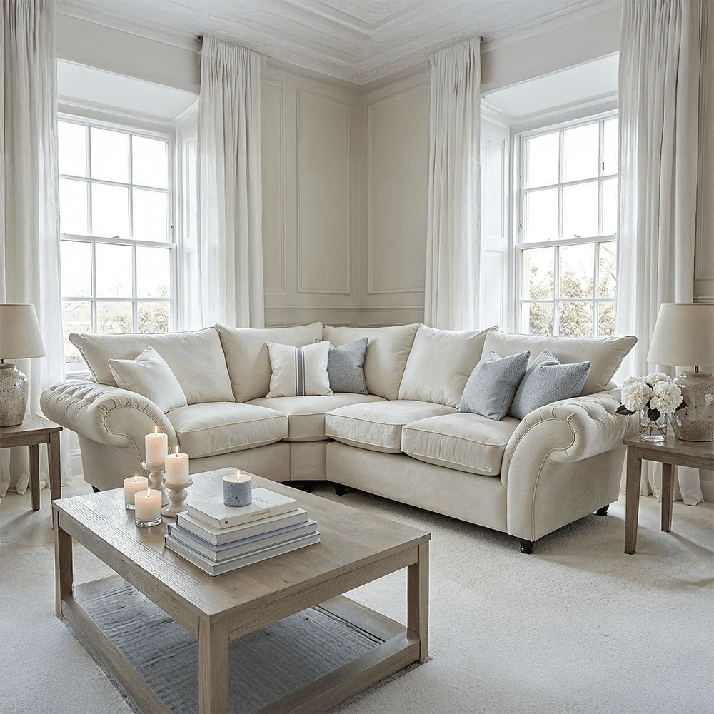 Buckingham Vanilla Velvet Chesterfield Left Hand Facing Corner Sofa Sofa