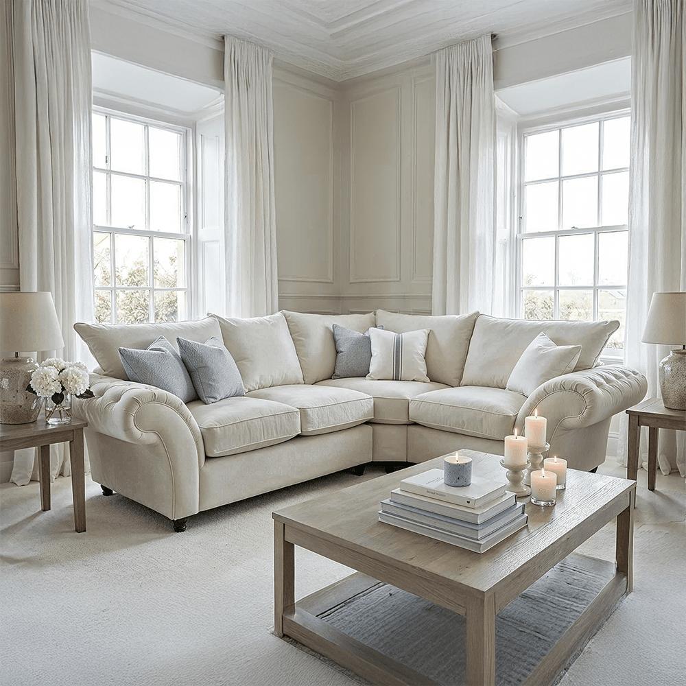 Buckingham Vanilla Velvet Chesterfield Right Hand Facing Corner Sofa Sofa