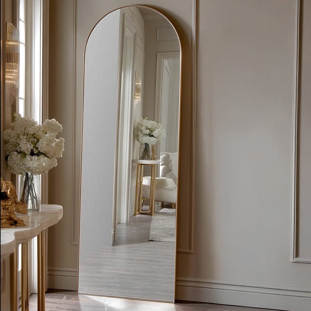 Cairns Brushed Gold Arched Floor Mirror Accessories
